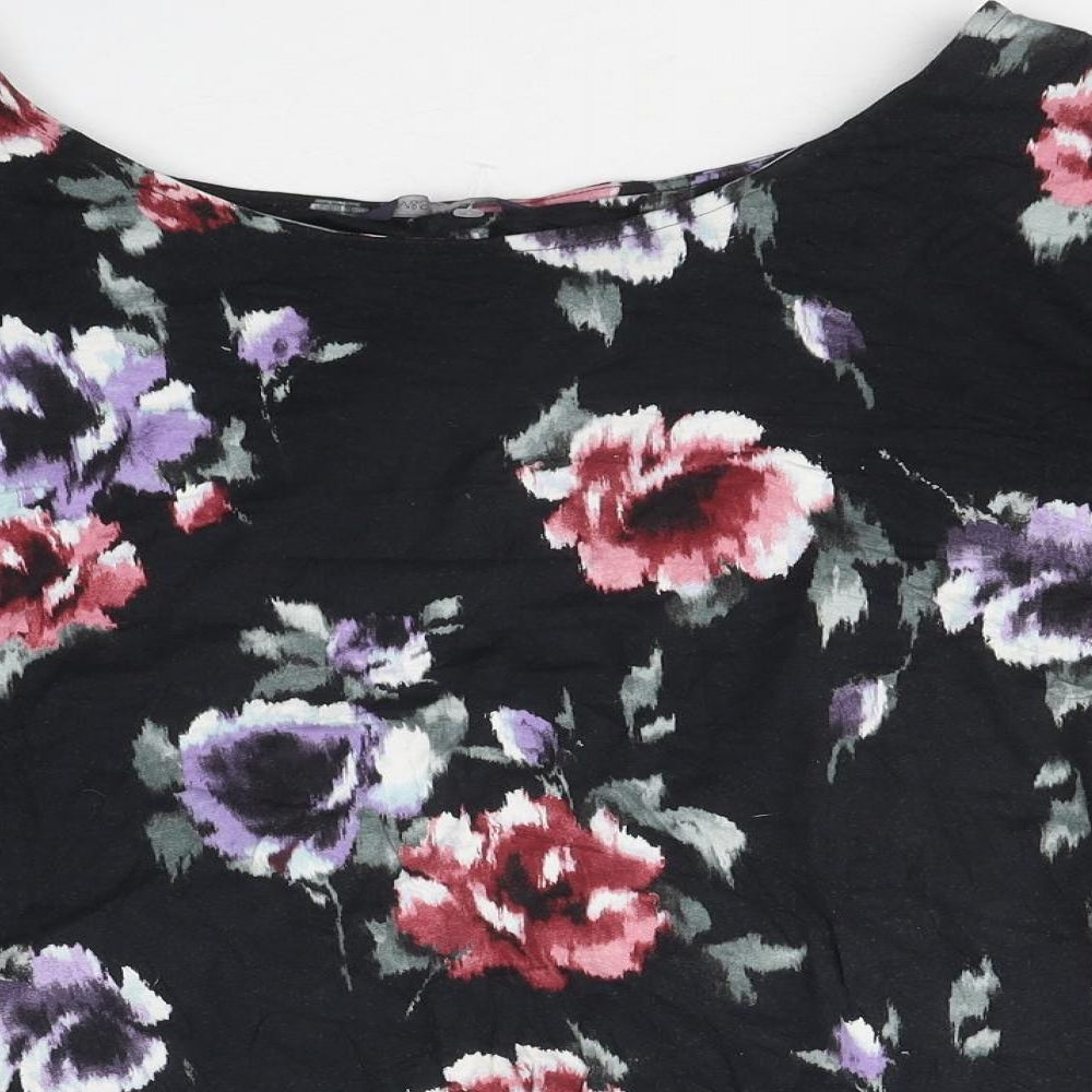 Marks and Spencer Womens Black Floral Polyester Basic T-Shirt Size 20 Round Neck