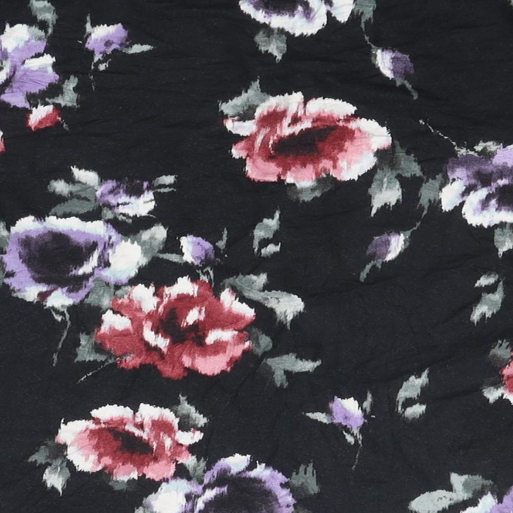 Marks and Spencer Womens Black Floral Polyester Basic T-Shirt Size 20 Round Neck