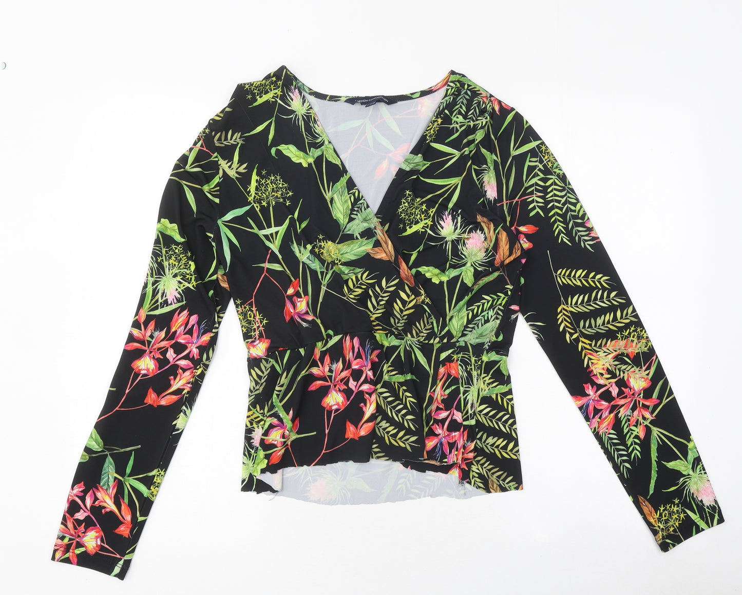 French Connection Womens Multicoloured Floral Polyester Wrap T-Shirt Size 12 V-Neck