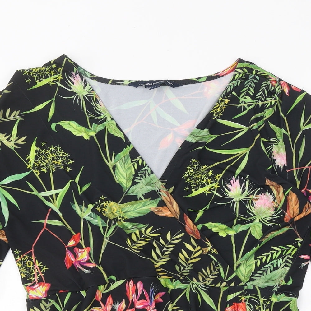 French Connection Womens Multicoloured Floral Polyester Wrap T-Shirt Size 12 V-Neck