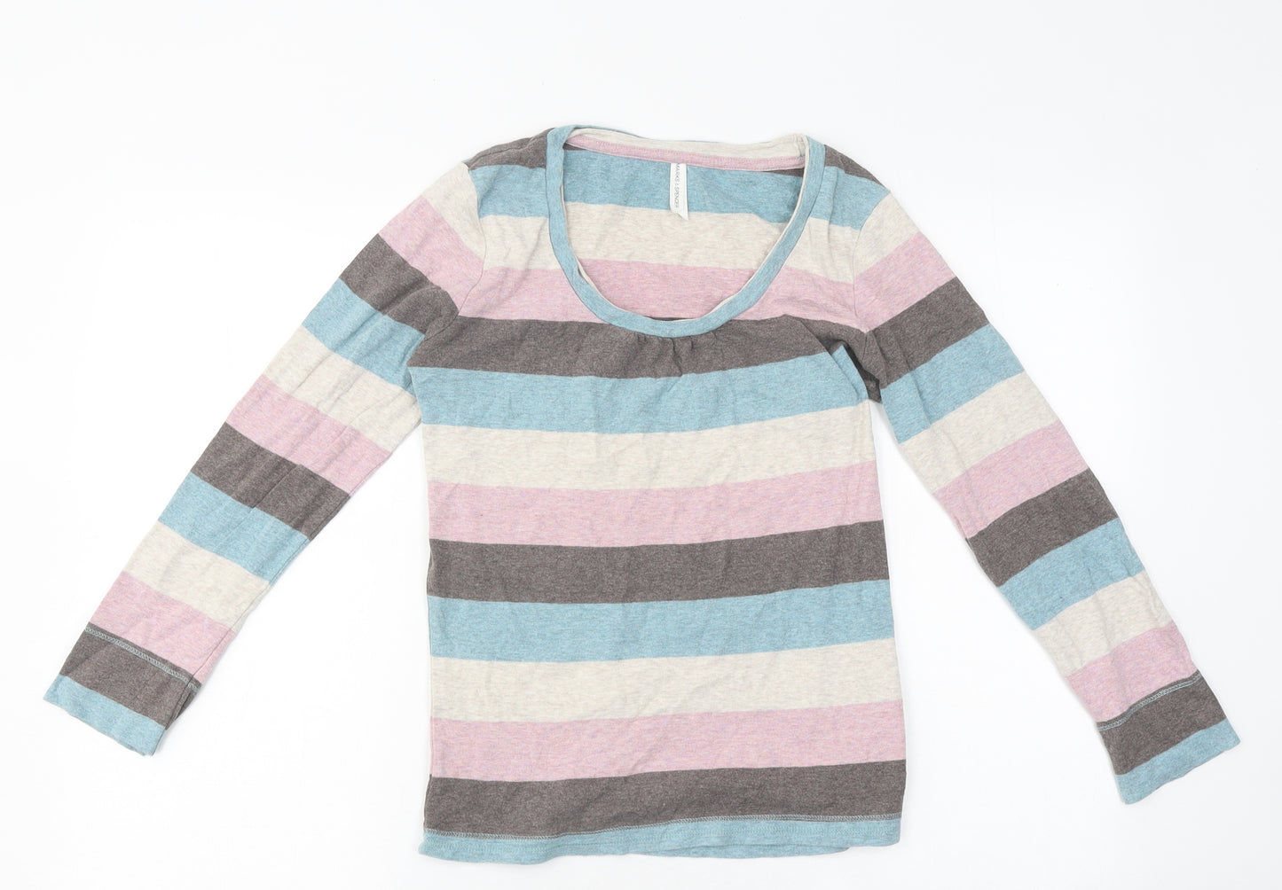 Marks and Spencer Womens Multicoloured Striped Polyester Basic T-Shirt Size 10 Round Neck