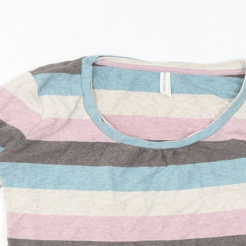 Marks and Spencer Womens Multicoloured Striped Polyester Basic T-Shirt Size 10 Round Neck