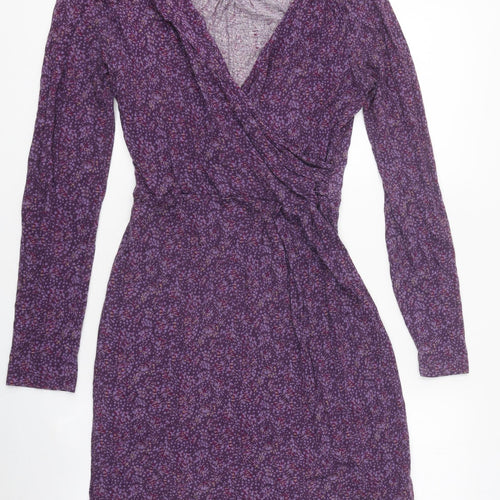 Preworn Womens Purple Geometric Polyester Skater Dress Size M V-Neck Pullover