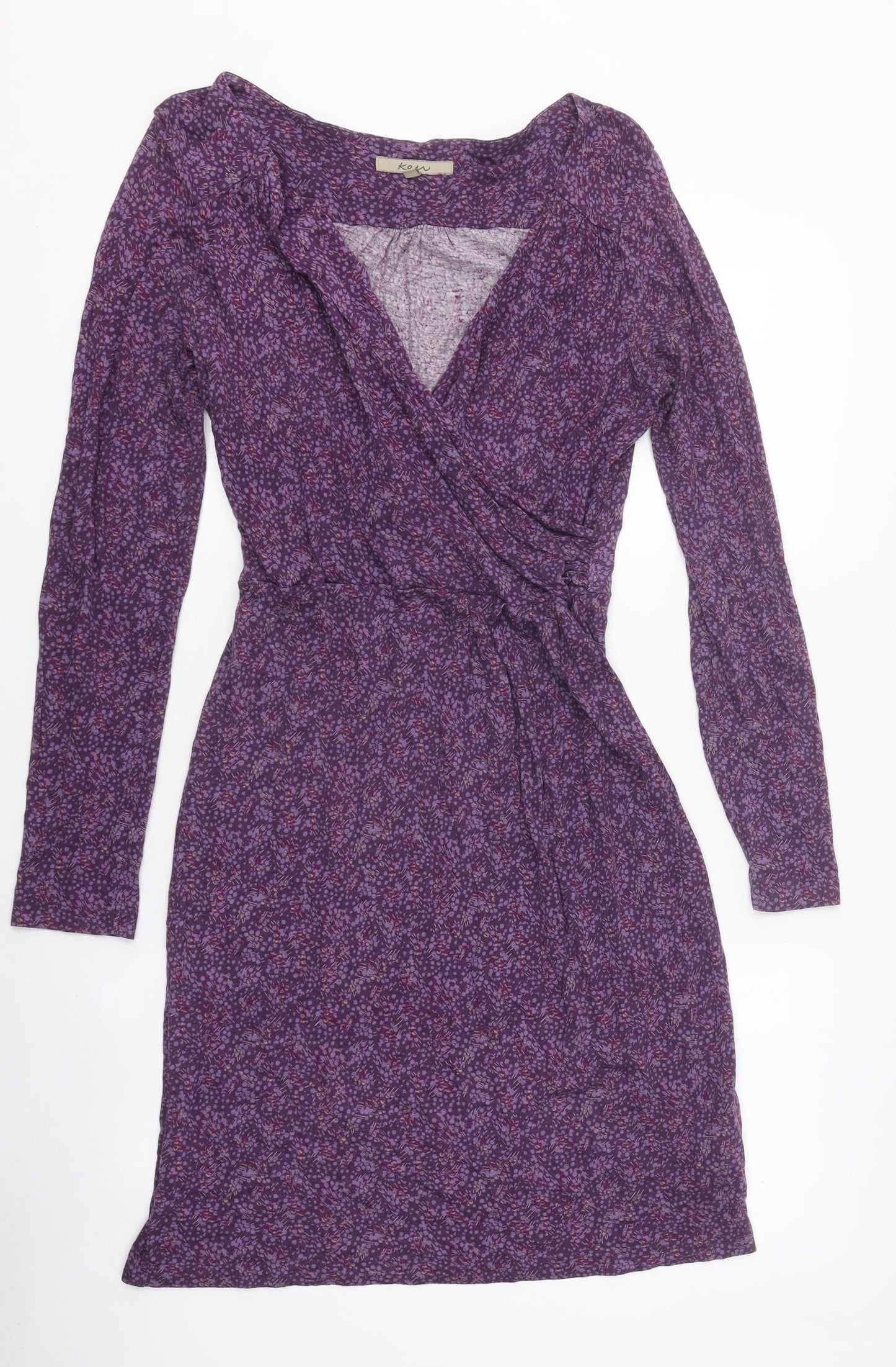 Preworn Womens Purple Geometric Polyester Skater Dress Size M V-Neck Pullover