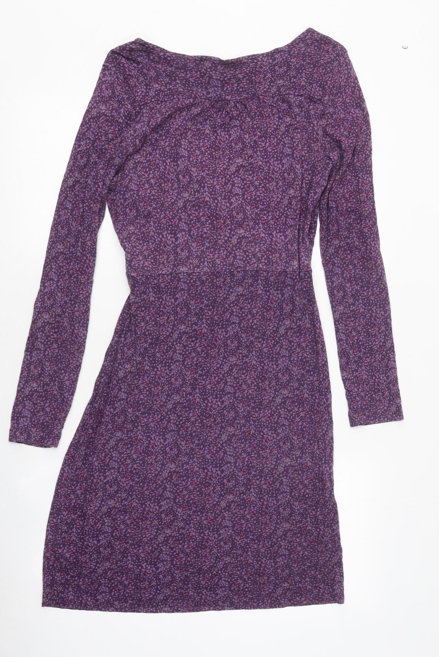Preworn Womens Purple Geometric Polyester Skater Dress Size M V-Neck Pullover