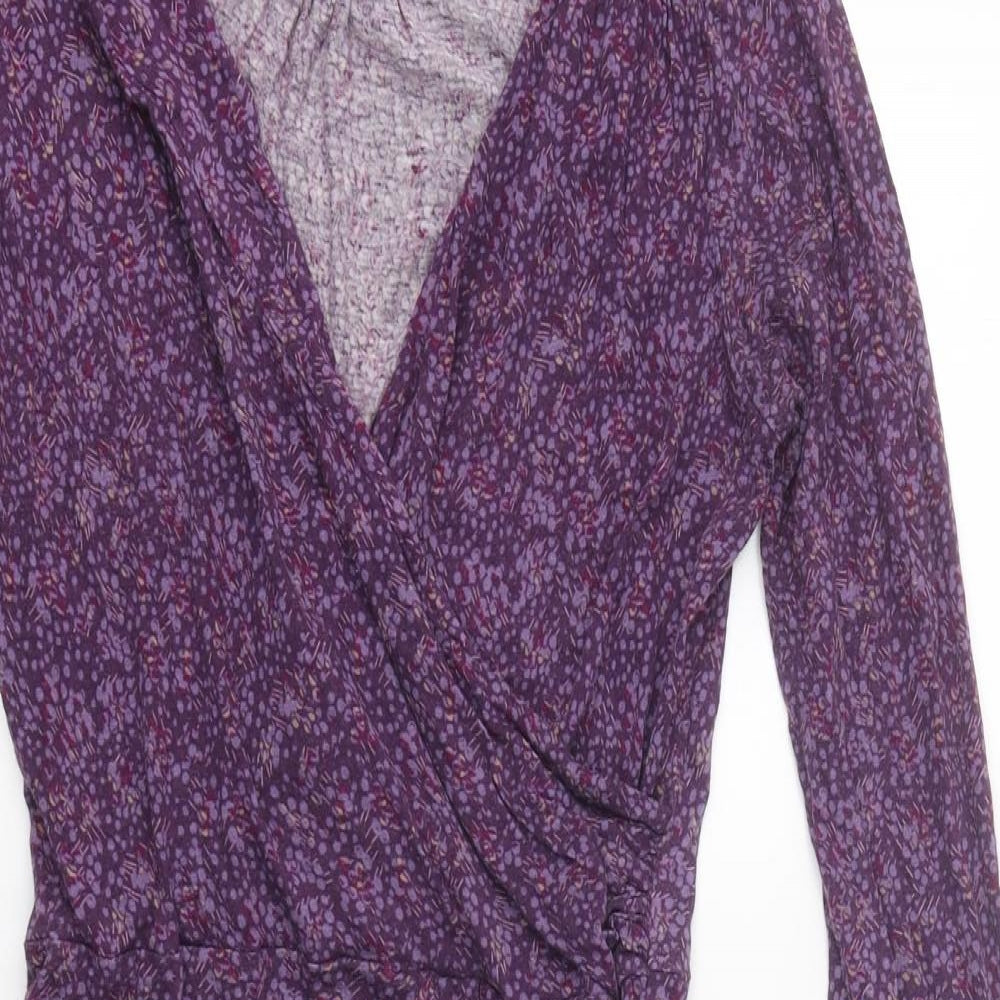 Preworn Womens Purple Geometric Polyester Skater Dress Size M V-Neck Pullover