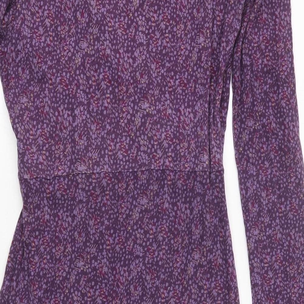 Preworn Womens Purple Geometric Polyester Skater Dress Size M V-Neck Pullover
