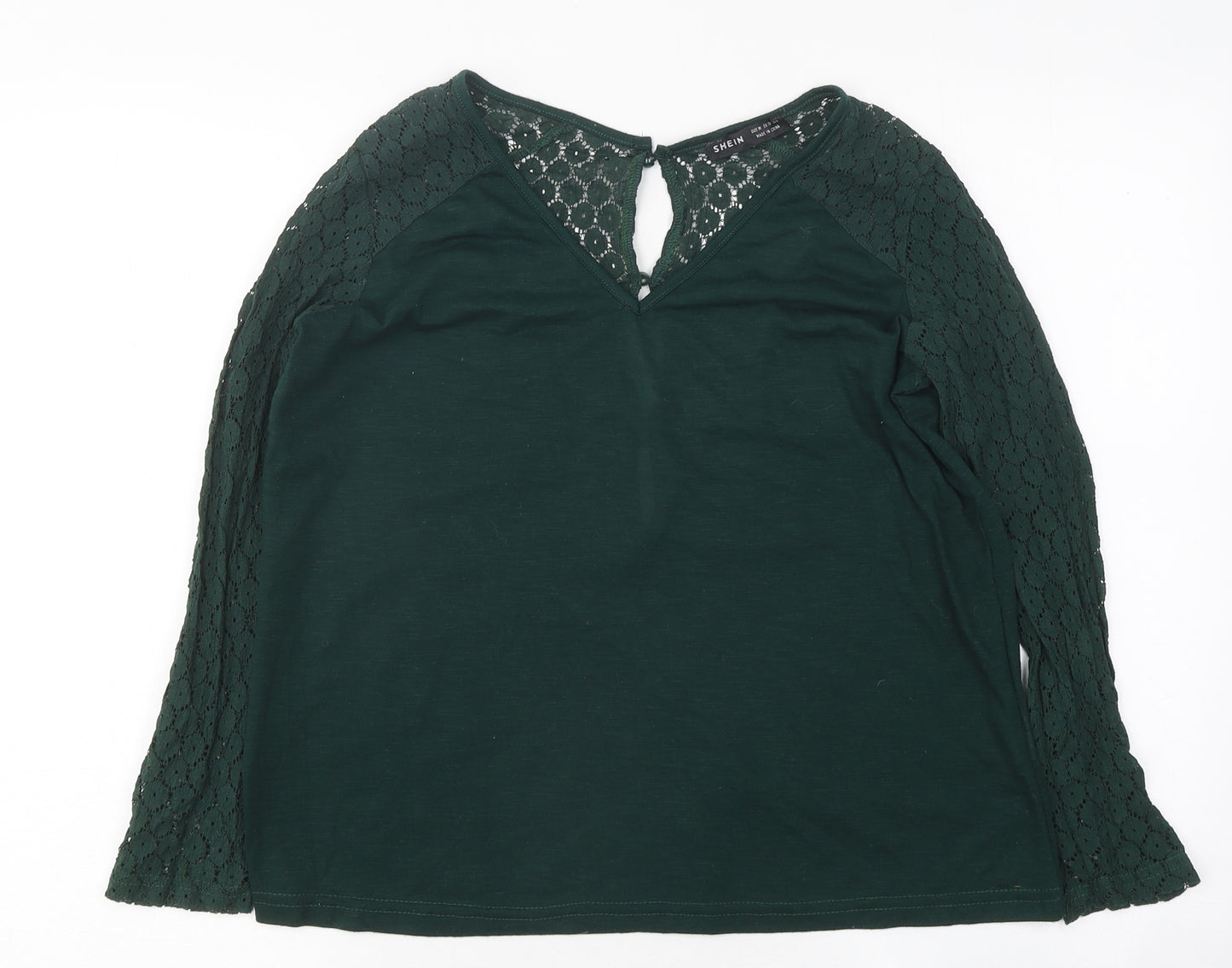 SheIn Womens Green Polyester Basic T-Shirt Size M Round Neck