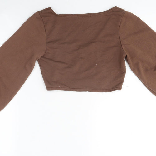 Boohoo Womens Brown Polyester Cropped T-Shirt Size 8 Round Neck