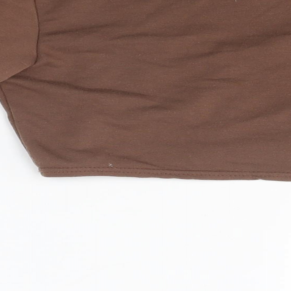Boohoo Womens Brown Polyester Cropped T-Shirt Size 8 Round Neck