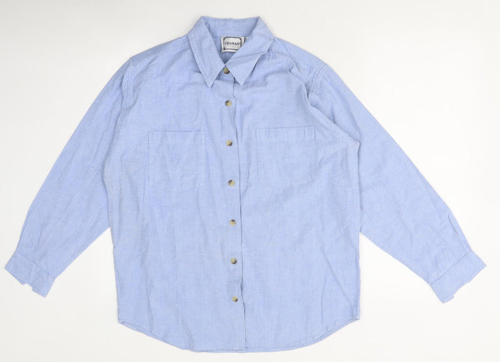Conrad Mens Blue Polyester Button-Up Size M Collared Button