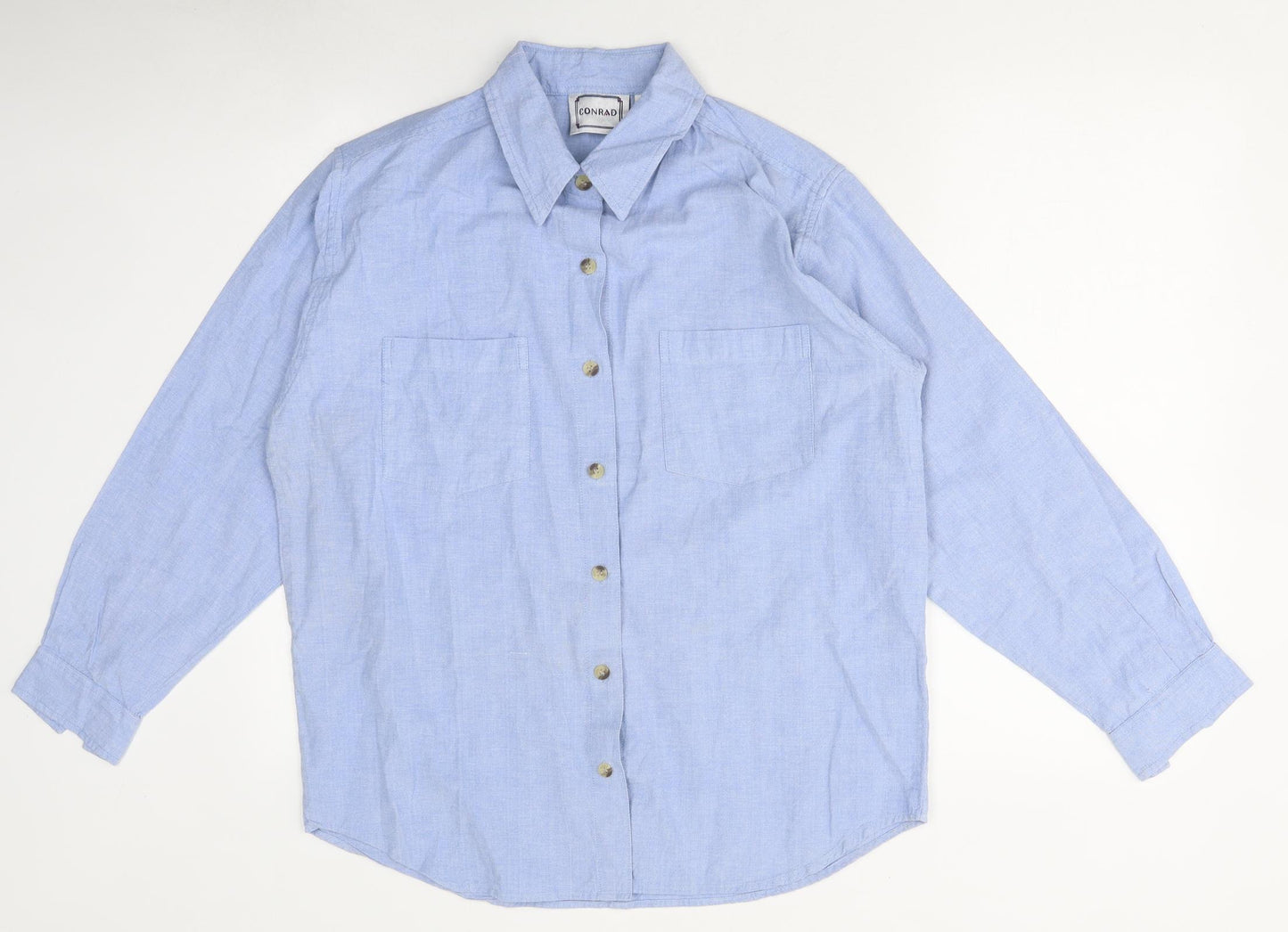 Conrad Mens Blue Polyester Button-Up Size M Collared Button