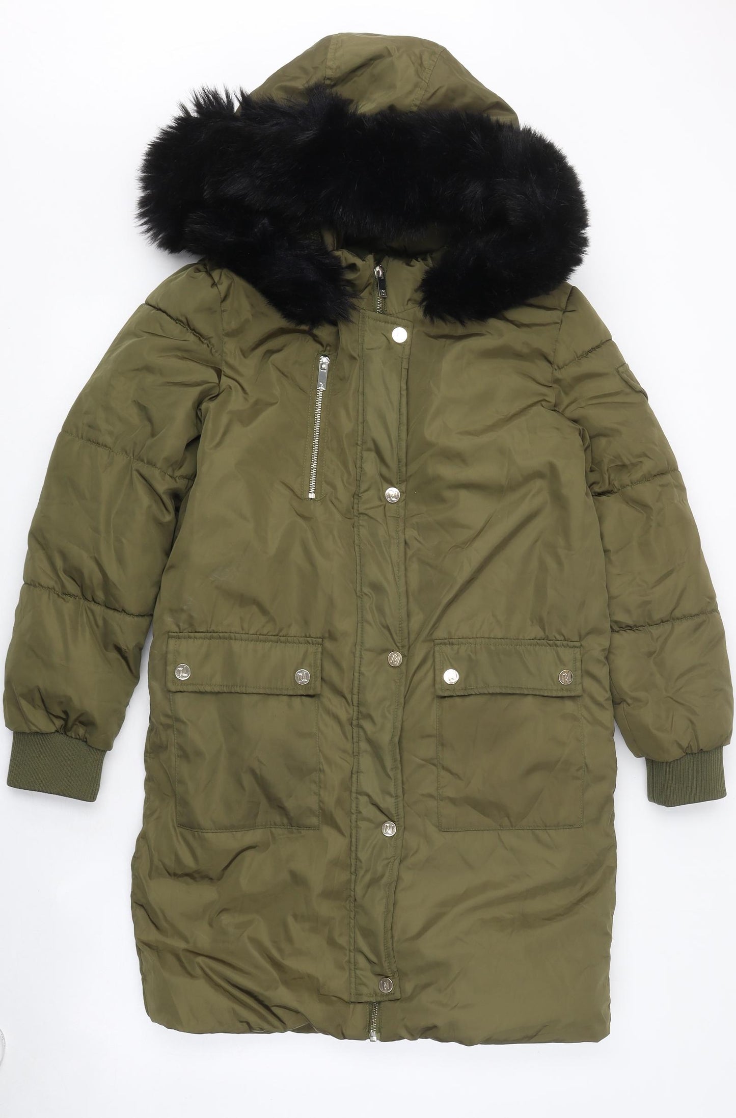 River Island Girls Green Parka Coat Size 11-12 Years Zip