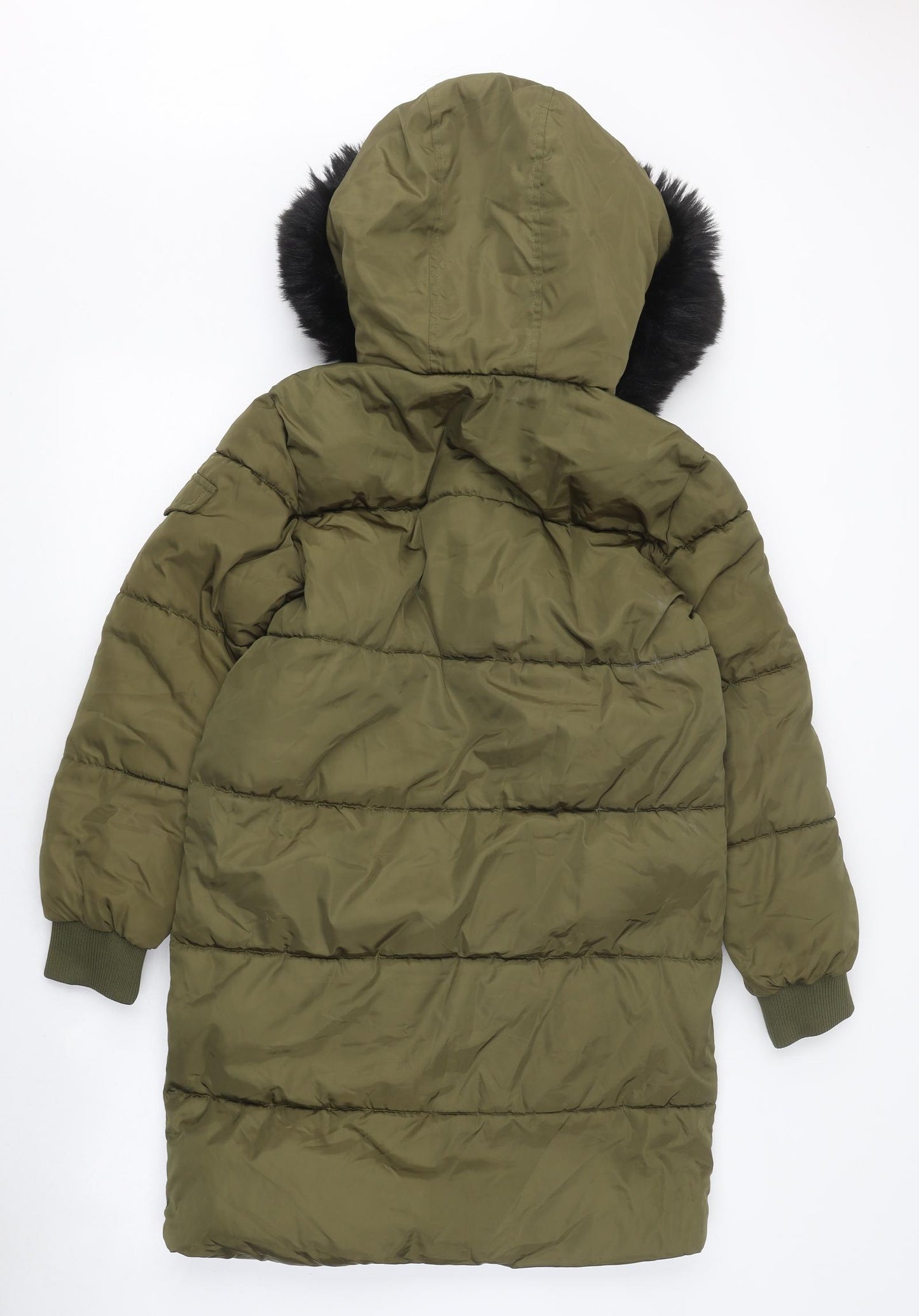 River Island Girls Green Parka Coat Size 11-12 Years Zip