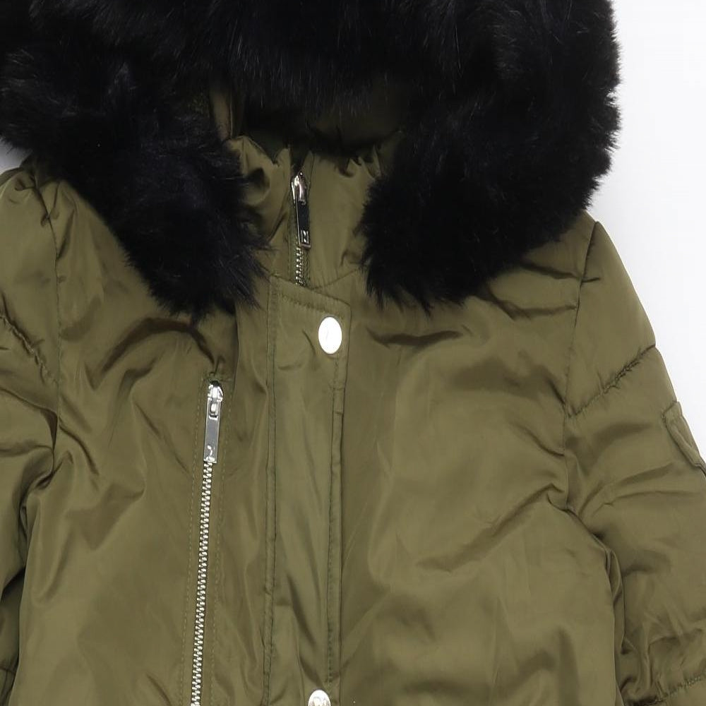 River Island Girls Green Parka Coat Size 11-12 Years Zip