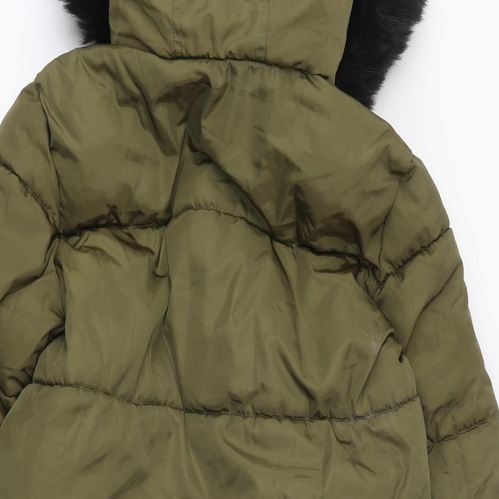 River Island Girls Green Parka Coat Size 11-12 Years Zip
