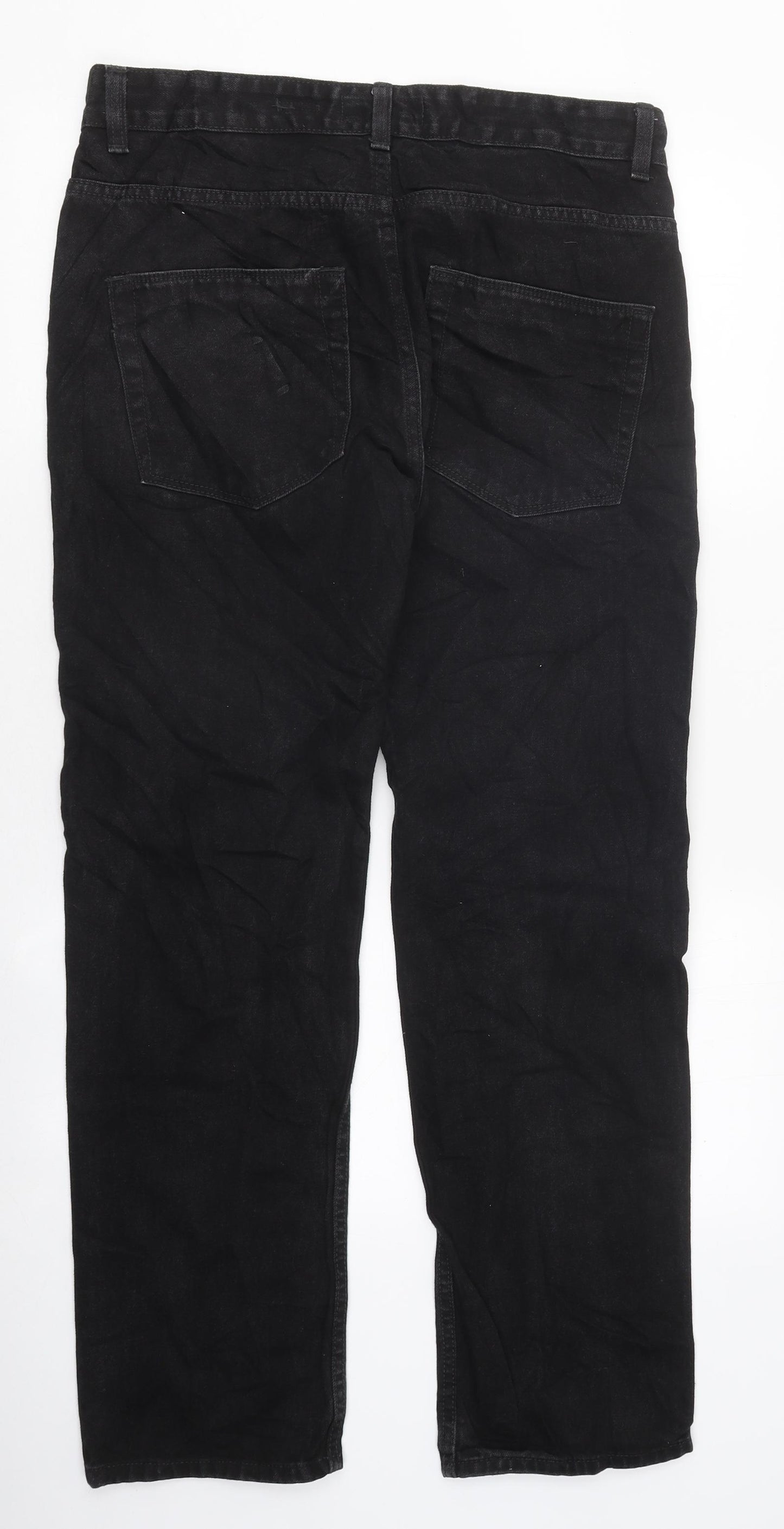 AW85 Mens Black Cotton Straight Jeans Size 32 L27 in Regular Zip