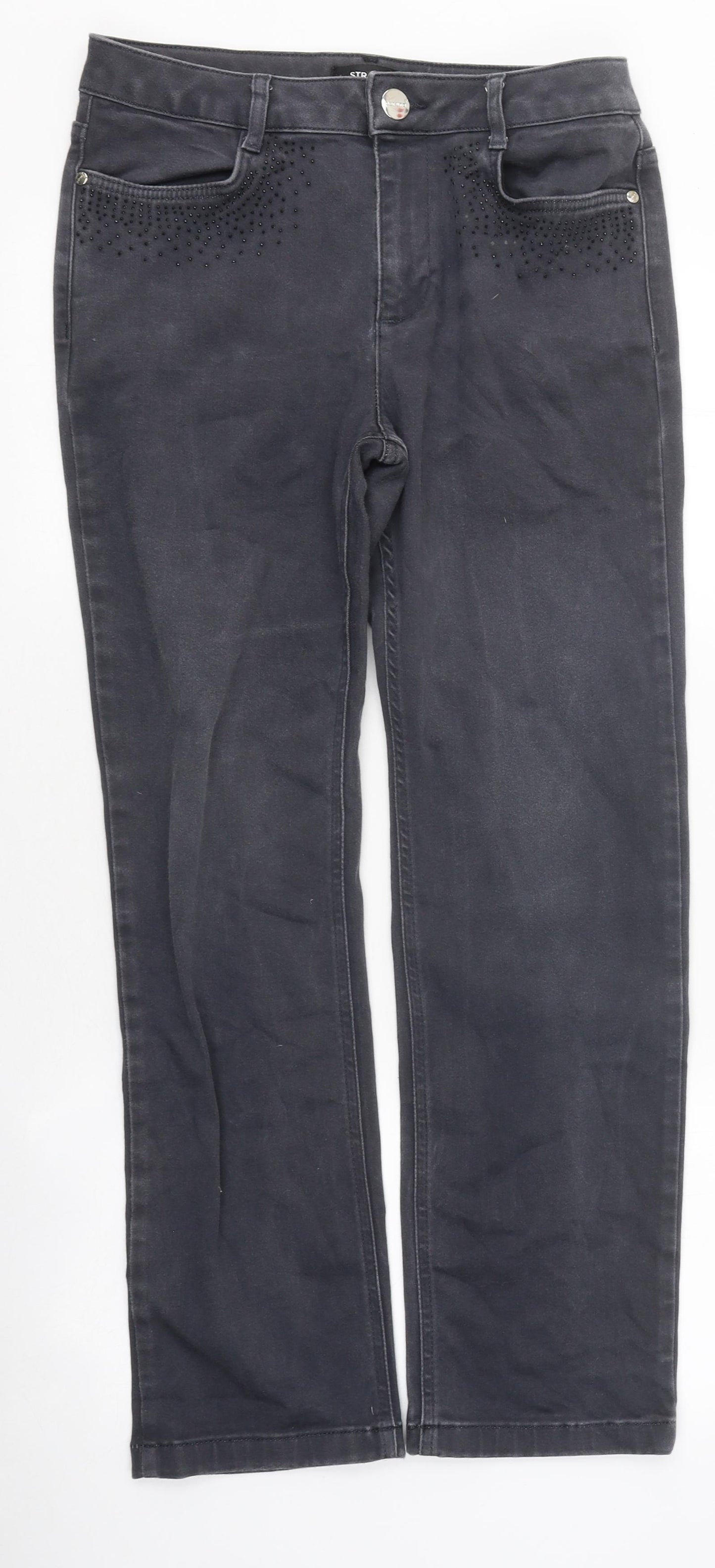 Marks and Spencer Womens Black Cotton Straight Jeans Size 12 L28 in Regular Zip - Gems
