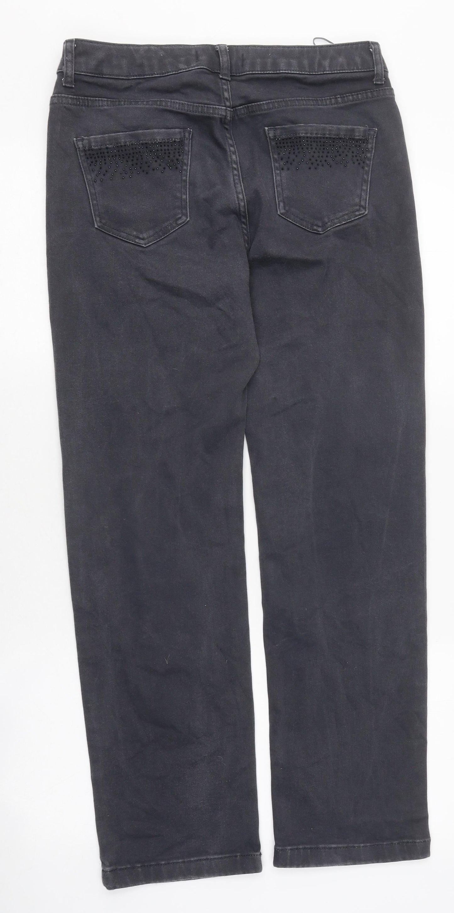 Marks and Spencer Womens Black Cotton Straight Jeans Size 12 L28 in Regular Zip - Gems