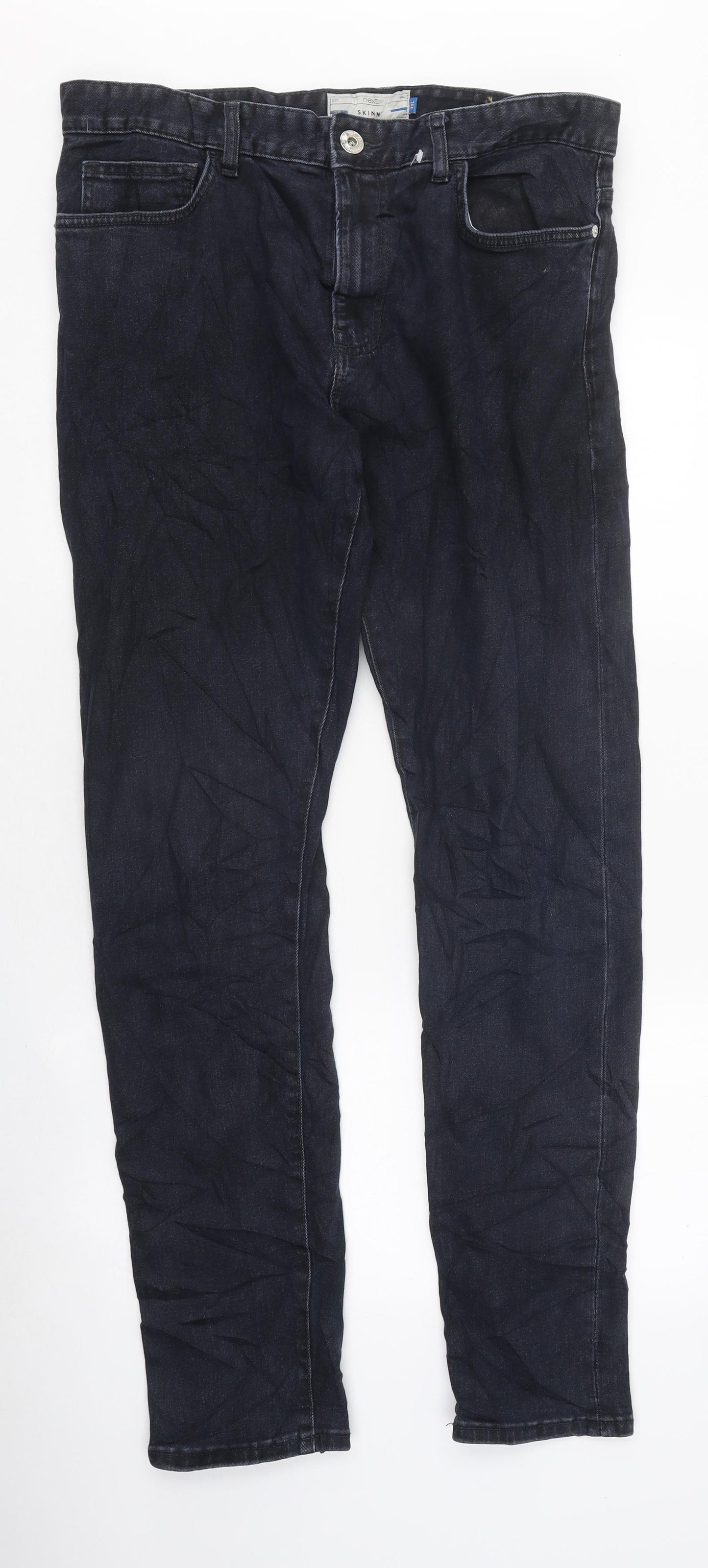 NEXT Mens Black Cotton Skinny Jeans Size 32 L32 in Regular Zip