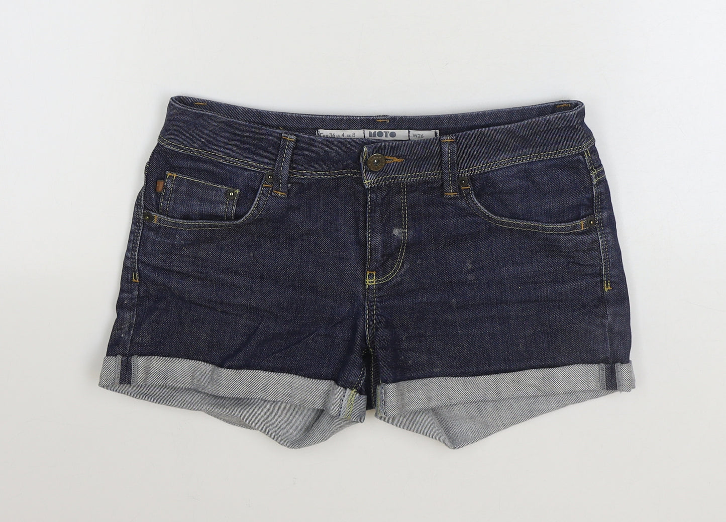 Moto Womens Blue Cotton Hot Pants Shorts Size 8 Regular Zip