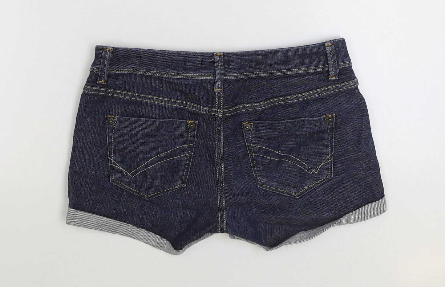 Moto Womens Blue Cotton Hot Pants Shorts Size 8 Regular Zip