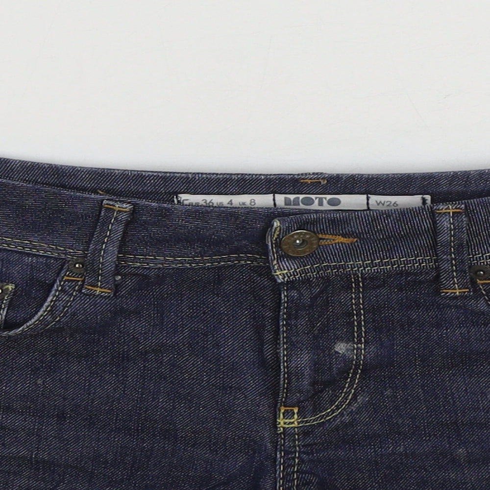 Moto Womens Blue Cotton Hot Pants Shorts Size 8 Regular Zip