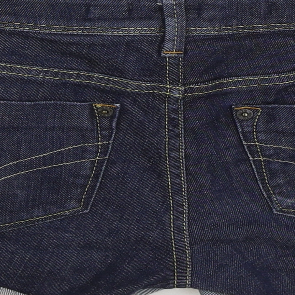 Moto Womens Blue Cotton Hot Pants Shorts Size 8 Regular Zip