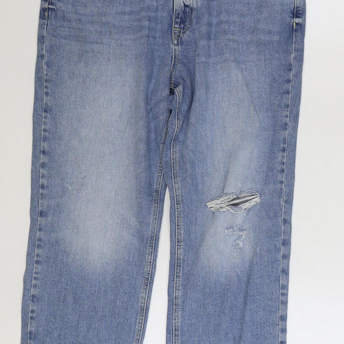Marks and Spencer Womens Blue Cotton Straight Jeans Size 16 L27 in Regular Zip