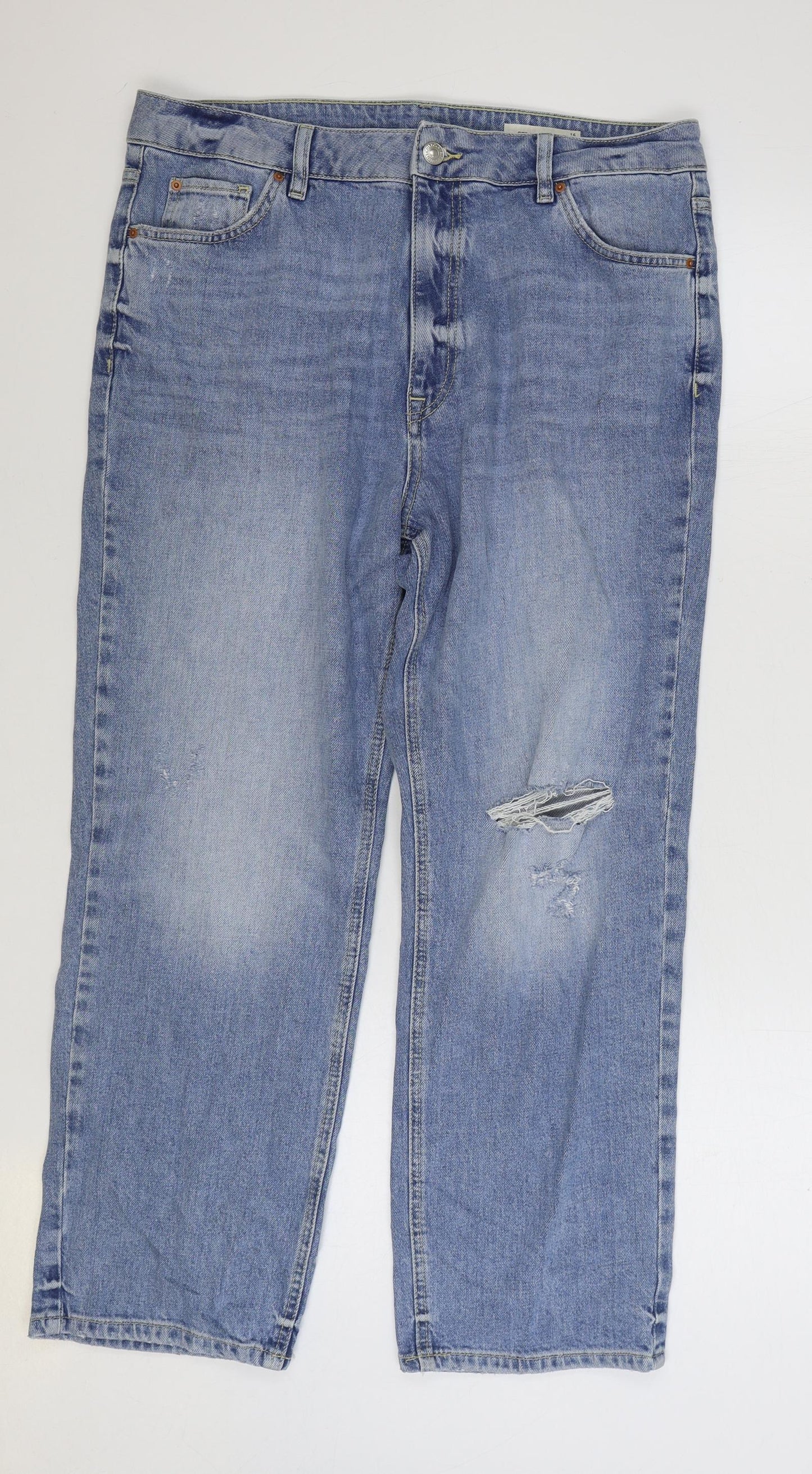 Marks and Spencer Womens Blue Cotton Straight Jeans Size 16 L27 in Regular Zip