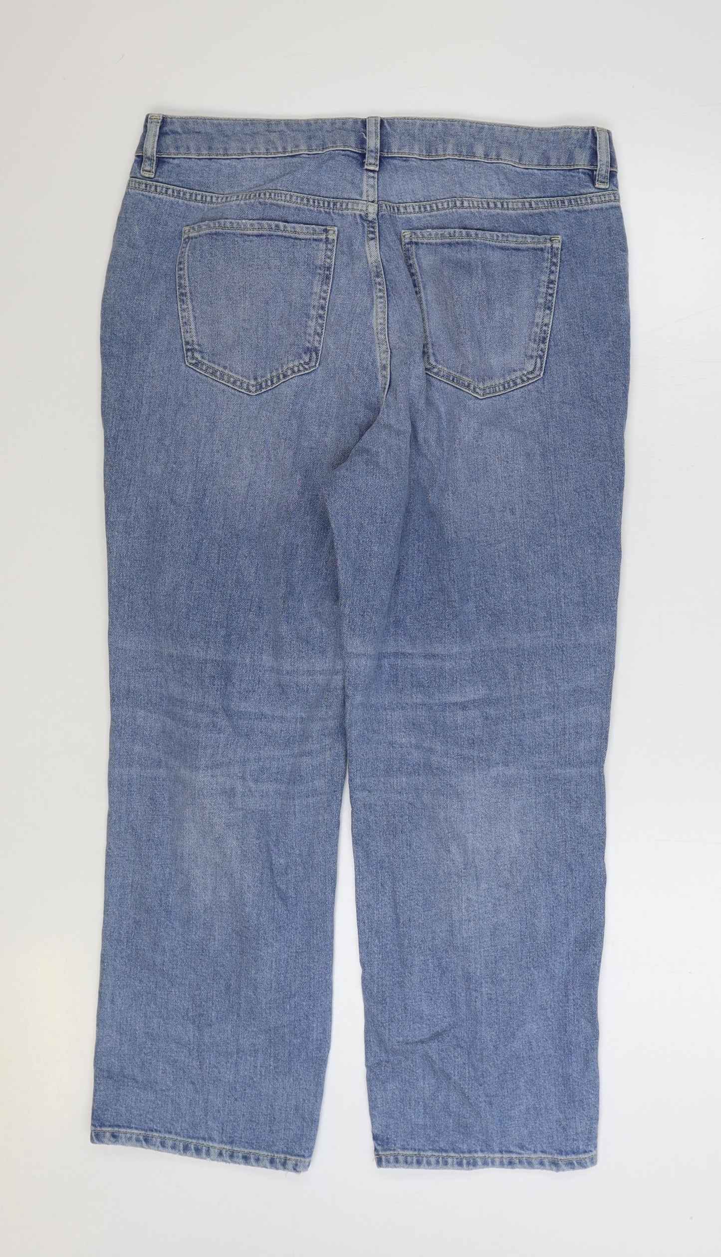 Marks and Spencer Womens Blue Cotton Straight Jeans Size 16 L27 in Regular Zip