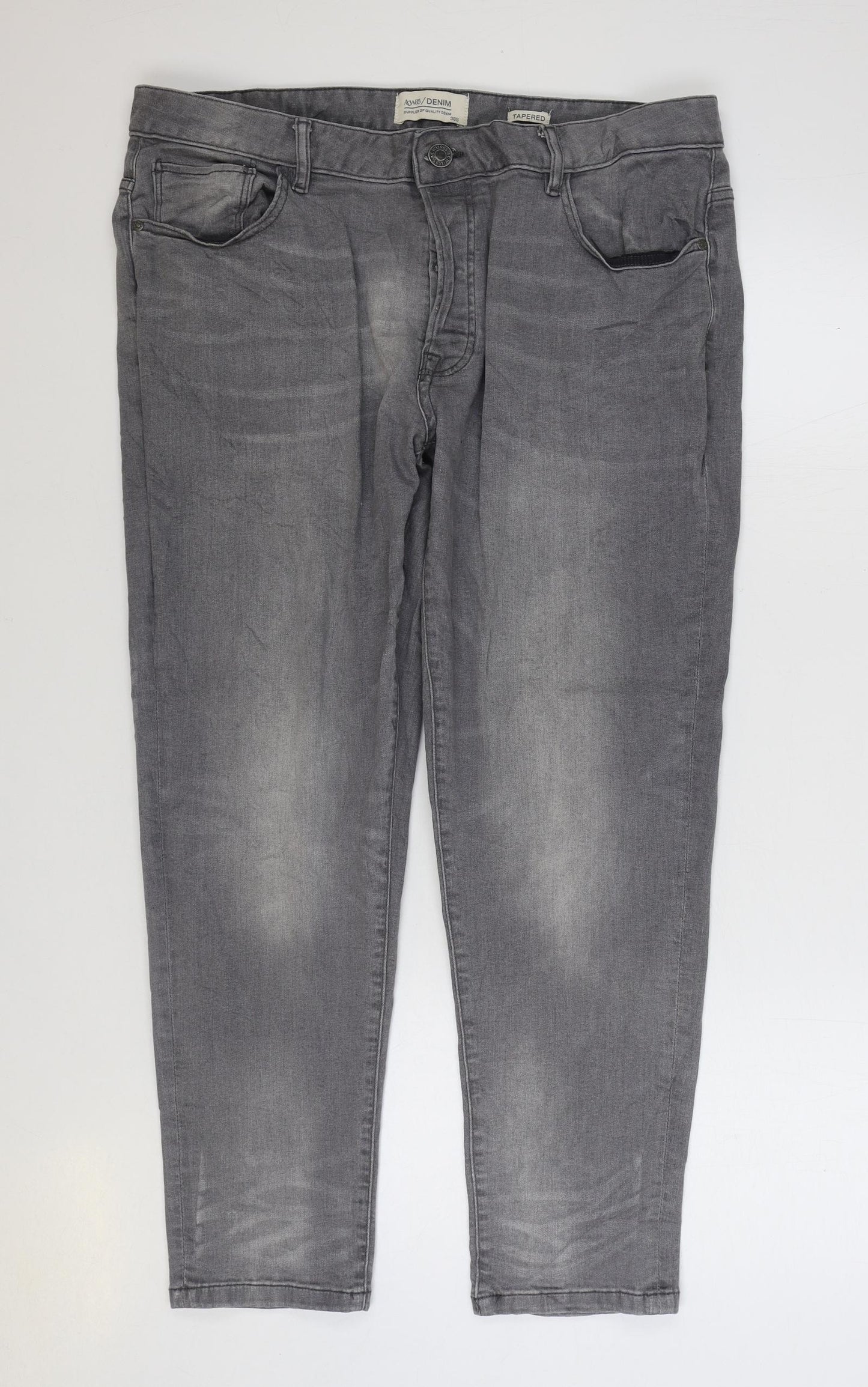 Matalan Mens Grey Cotton Tapered Jeans Size 38 in L28 in Regular Zip