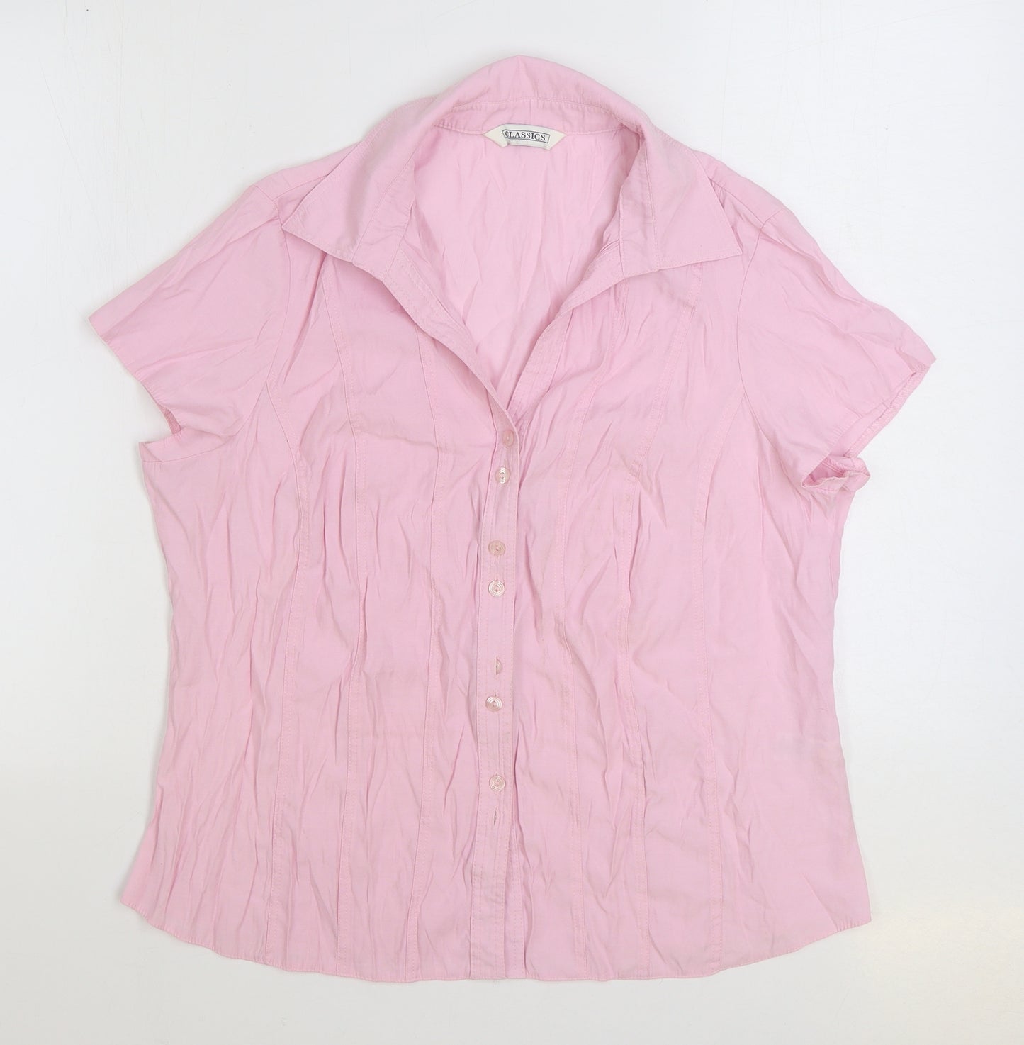 BHS Womens Pink Polyester Basic Button-Up Size 20 V-Neck
