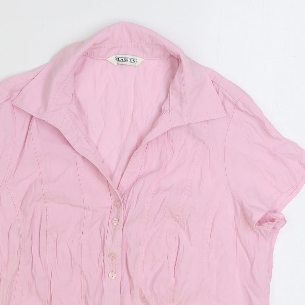 BHS Womens Pink Polyester Basic Button-Up Size 20 V-Neck