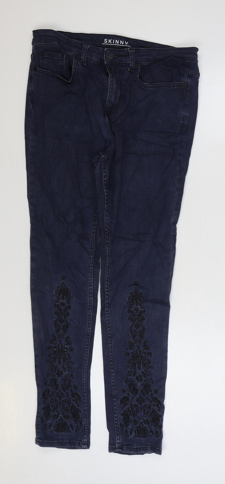 Marks and Spencer Womens Blue Cotton Skinny Jeans Size 12 L27 in Regular Zip
