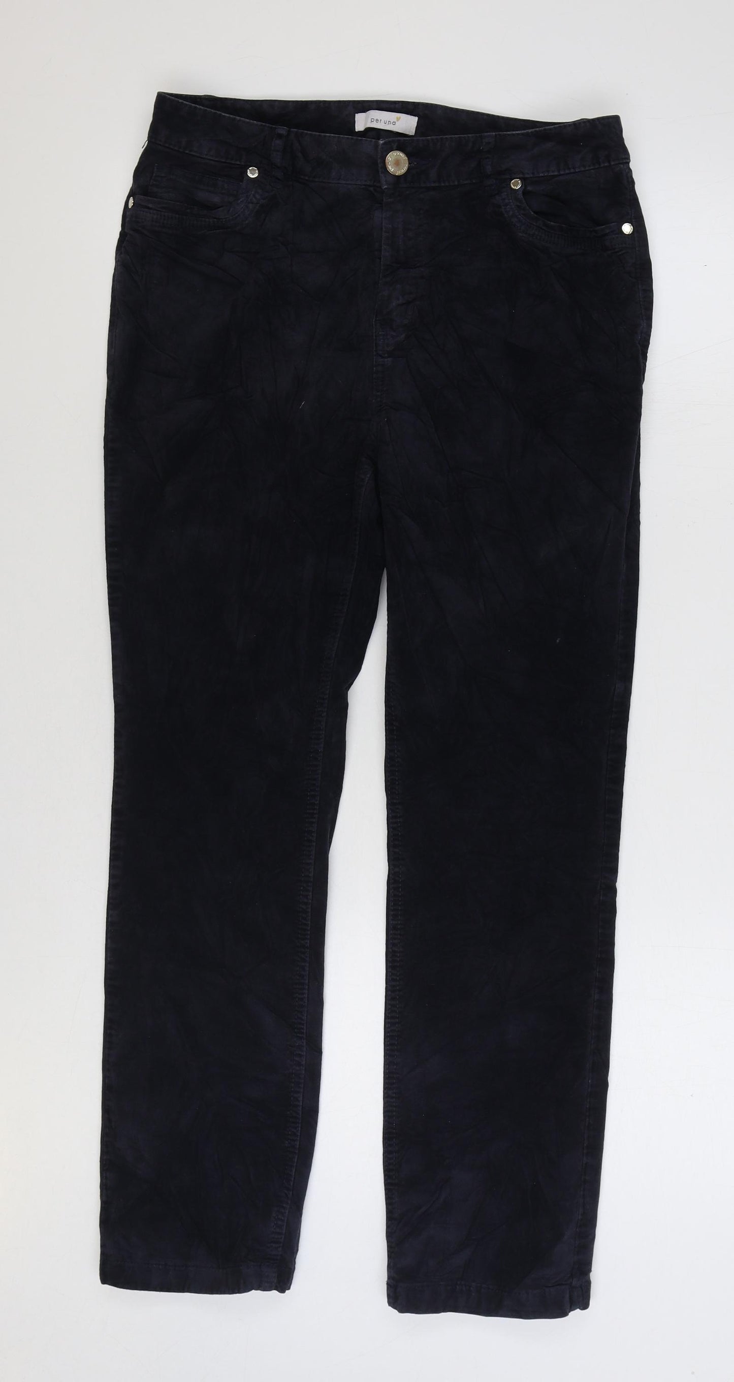 Per Una Womens Blue Cotton Straight Jeans Size 12 L27 in Regular Zip