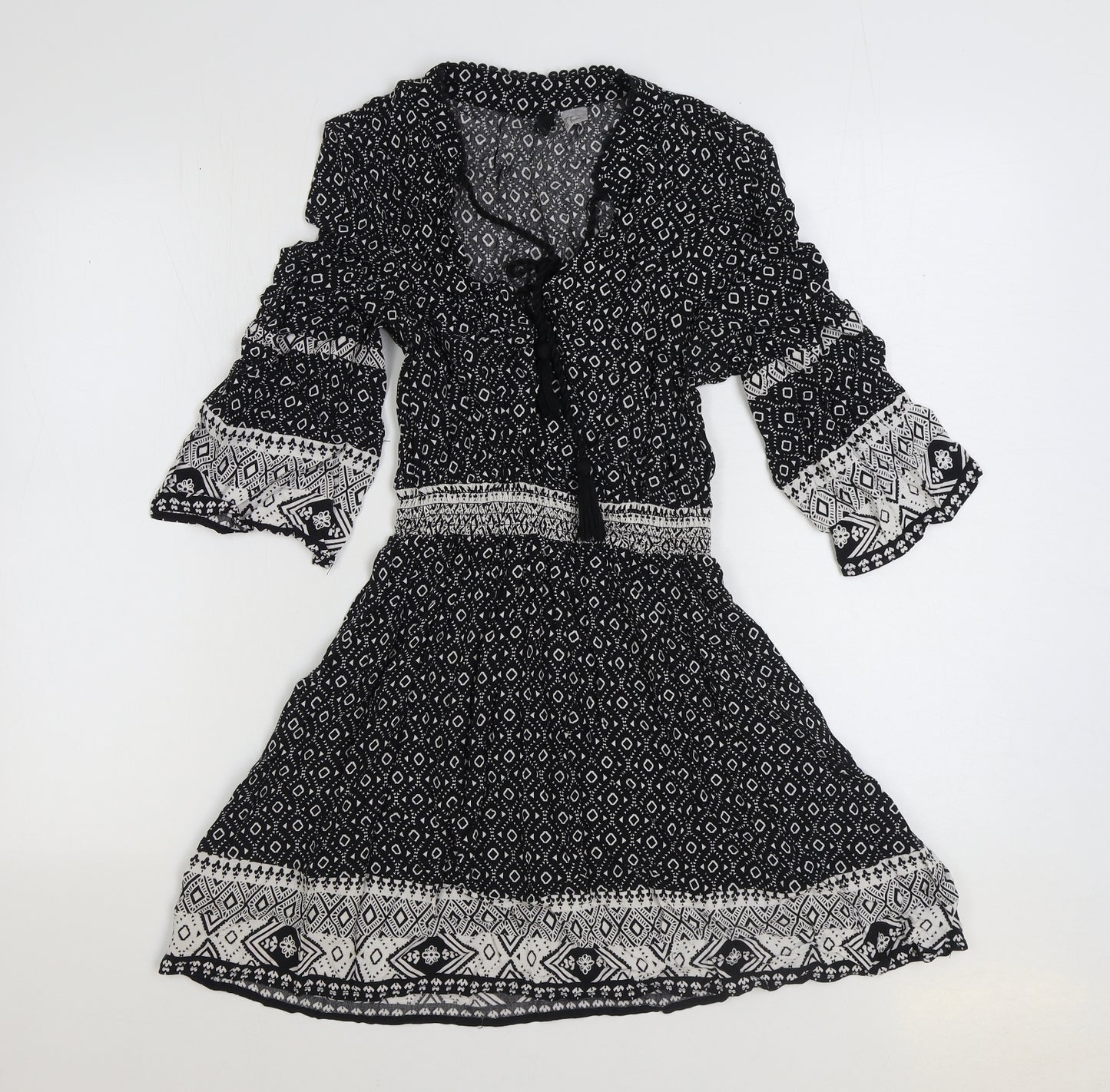 Divided by H&M Womens Black Geometric Viscose A-Line Size 10 V-Neck Pullover