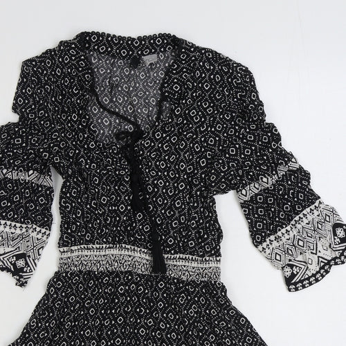 Divided by H&M Womens Black Geometric Viscose A-Line Size 10 V-Neck Pullover