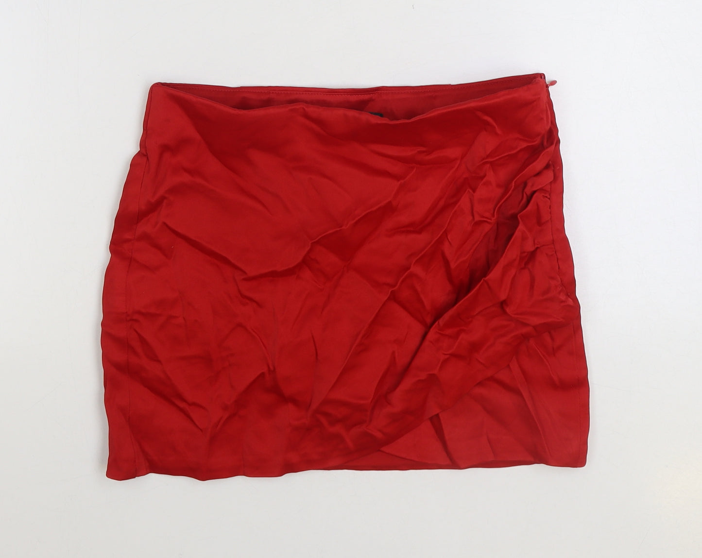 Zara Womens Red Nylon Mini Skirt Size S Zip