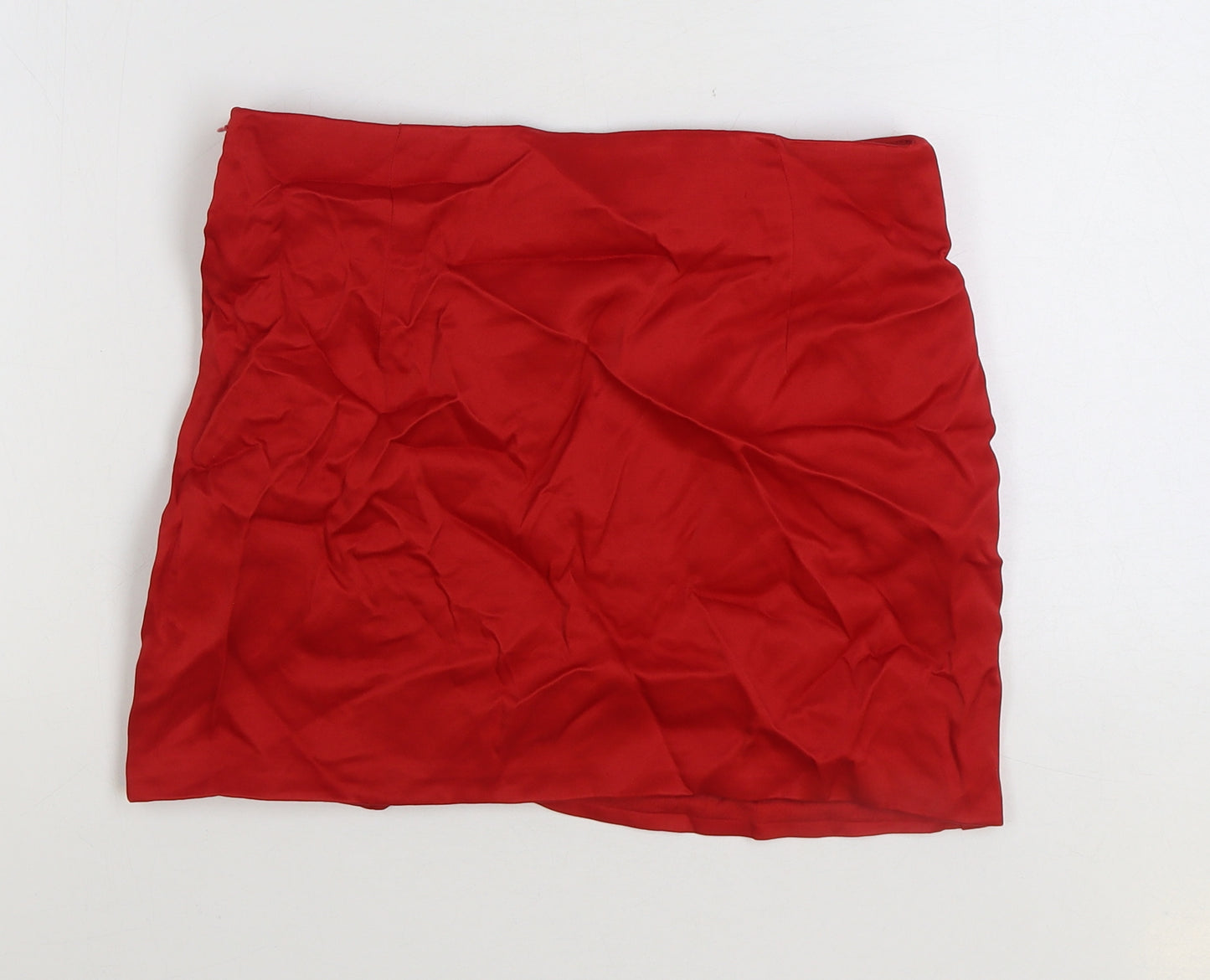 Zara Womens Red Nylon Mini Skirt Size S Zip