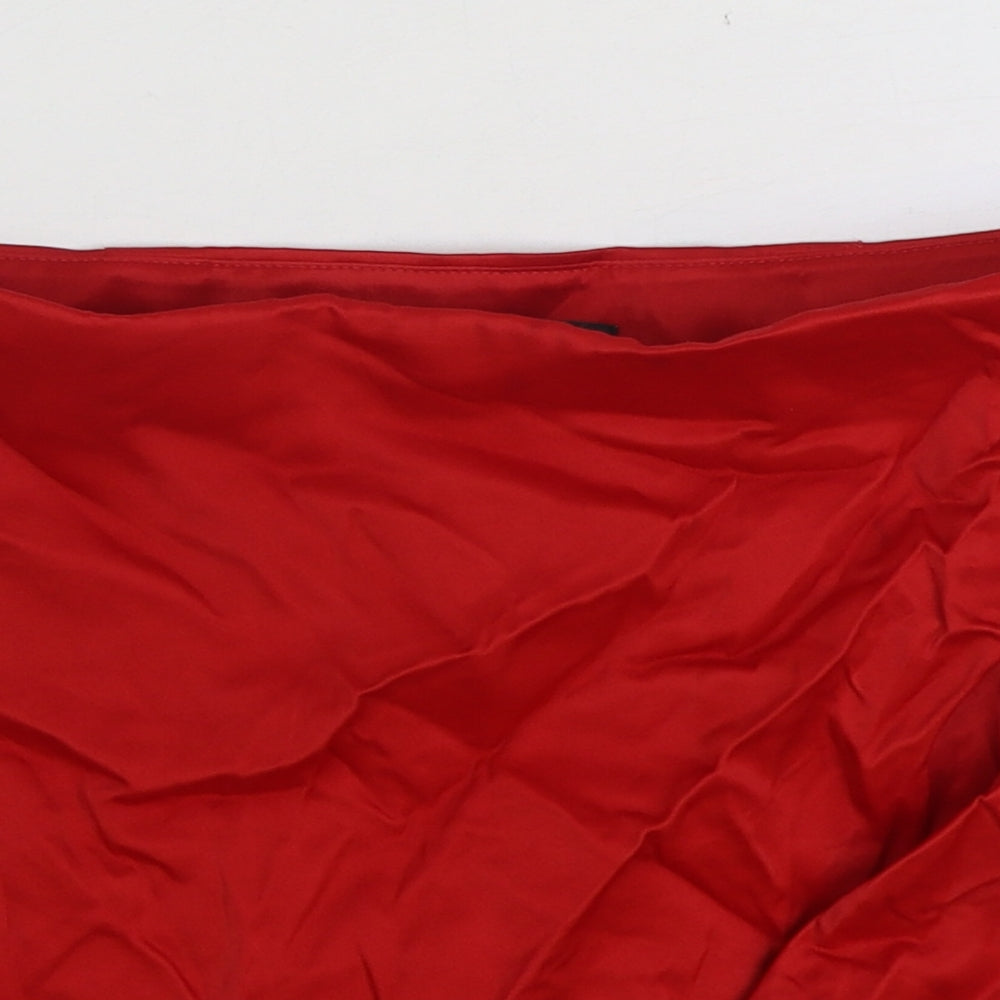Zara Womens Red Nylon Mini Skirt Size S Zip