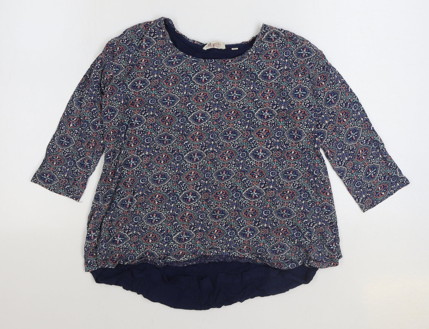 Fat Face Womens Blue Geometric Cotton Basic Blouse Size 10 Boat Neck