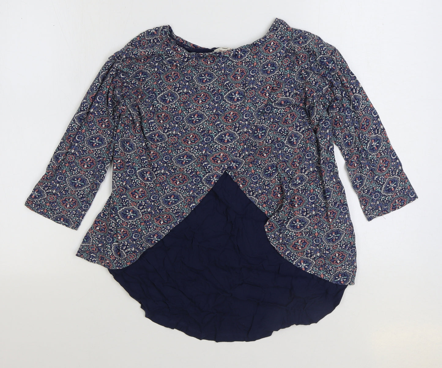 Fat Face Womens Blue Geometric Cotton Basic Blouse Size 10 Boat Neck