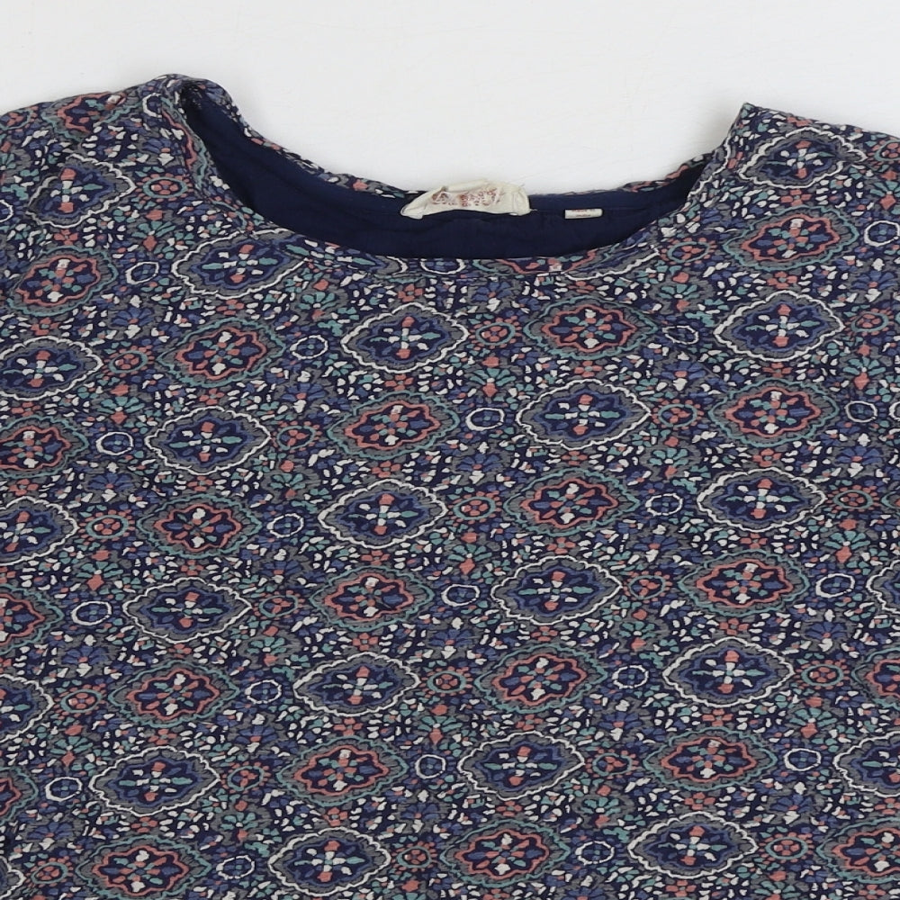 Fat Face Womens Blue Geometric Cotton Basic Blouse Size 10 Boat Neck