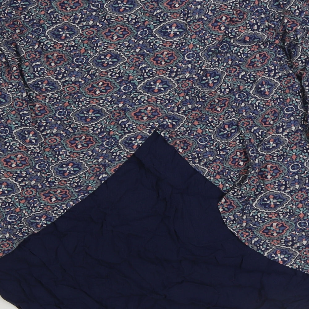 Fat Face Womens Blue Geometric Cotton Basic Blouse Size 10 Boat Neck
