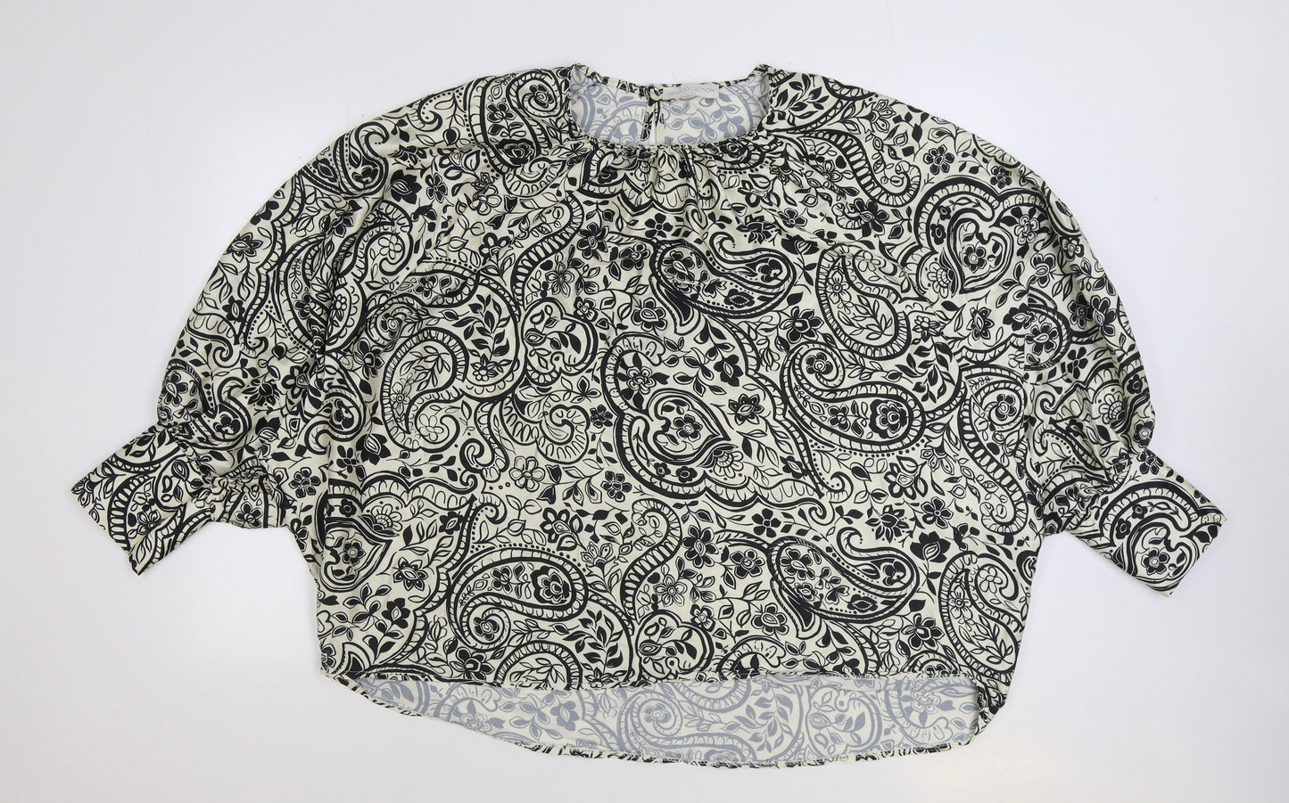 New Collection Womens Black Paisley Polyester Basic Blouse Size L Round Neck