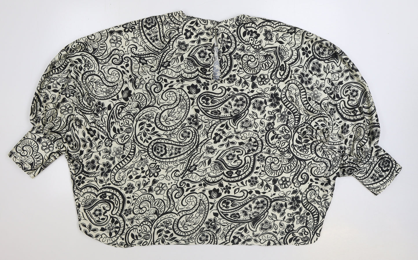 New Collection Womens Black Paisley Polyester Basic Blouse Size L Round Neck