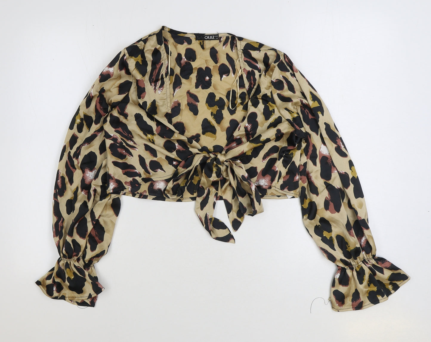 Quiz Womens Brown Animal Print Polyester Wrap Blouse Size 10 V-Neck