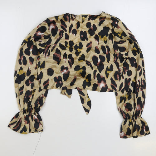 Quiz Womens Brown Animal Print Polyester Wrap Blouse Size 10 V-Neck