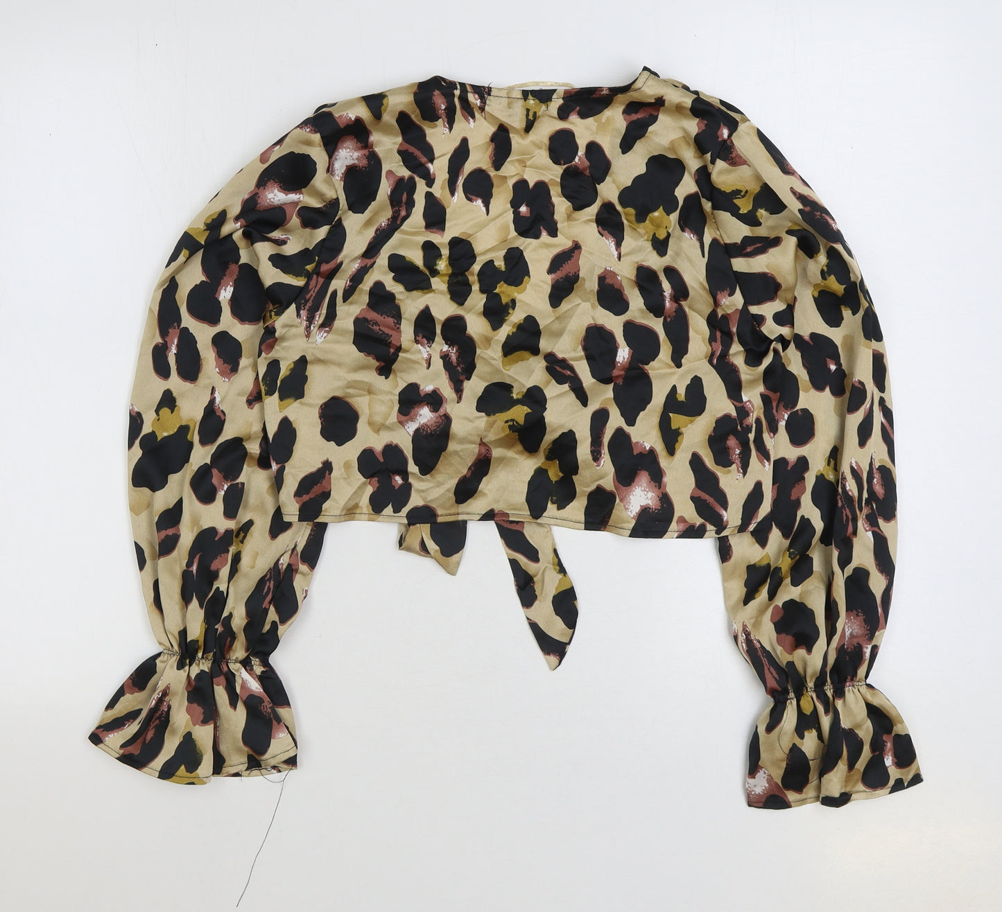 Quiz Womens Brown Animal Print Polyester Wrap Blouse Size 10 V-Neck